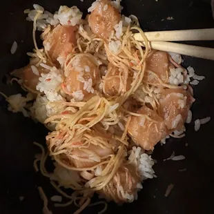 Gross crab noodles and the rice was hot eww