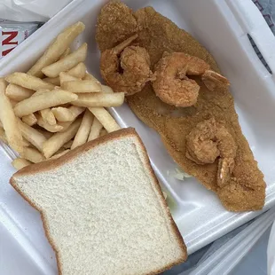 1 fish and 3 shrimp with fries