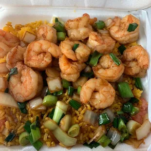 Medium monk rice with half pound of shrimp.