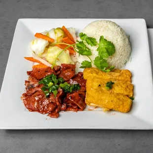 32. Rice with Charbroiled pork chop, shrimp patty