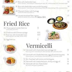 Menu (rice dishes and vermicelli)