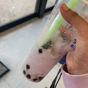 taro smoothie with fresh honey boba