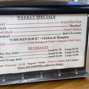 Weekly specials