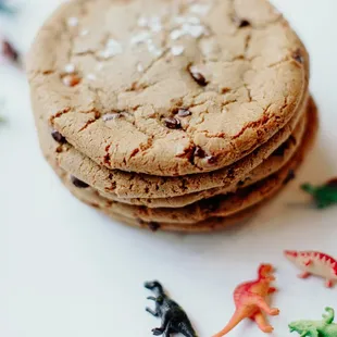 a stack of dinosaur cookies