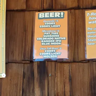 Beer menu and prices as of January 25th 2014.