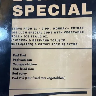 Lunch menu