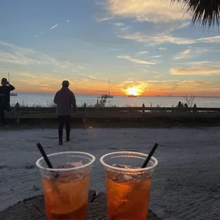 two drinks on a wooden table