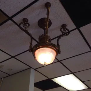 Light fixtures from a very old dining car which housed the diner in the 1930s