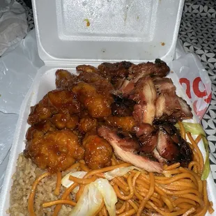 Spicy Orange Chicken, Teriyaki Chicken, Fried Rice, Chow Mein