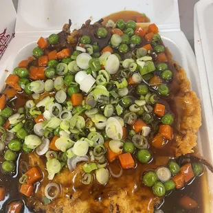 Egg Foo Young chicken beef or shrimp