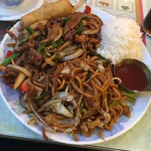 Mongolian beef special combination with steam rice. Soooo good and the portions are huge. I had leftovers for days