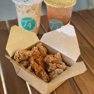 Ig:@eat_with_jeleneeee | Popcorn Chicken, Earl Grey Milk Tea, and Royal Rose tea