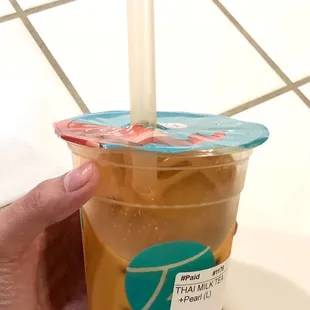 04.09.22 My Thai Milk Tea w/boba. I waited for the ice to melt so it wasn't too sweet. Good idea!
