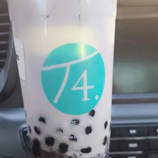Taro milk tea with tapoica pearl and taro popping boba