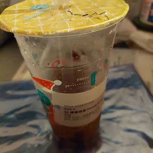 A piece of metal from those metal scrubber inside one of our drinks.