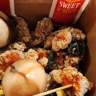 I mixed my tea eggs with popcorn chicky.
