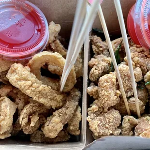 Calamari and Basil Popcorn Chicken