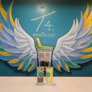Left - Okinawa Milk Tea with Mini Pearls, Right - Mango Smoothie