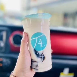 Jasmin Milk tea with grass jelly