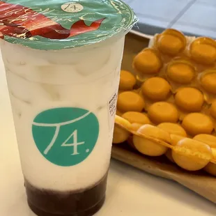 Red Bean Almond Tea with Egg Puffs