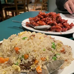 Tangerine Chicken and Beef Fried Rice