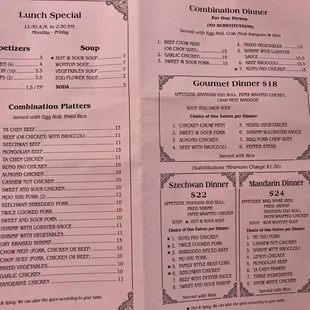 Lunch special menu