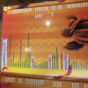 The inside of the menu