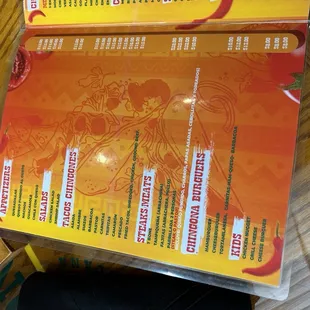 The back of the menu