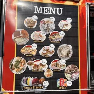 a menu on a food truck