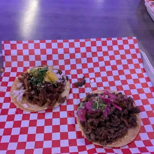 Steak and al pastor tacos