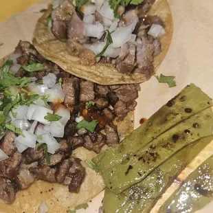 Pink meat taco and ribeye taco