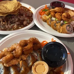 Culiacancito and Mayito roll. Ceviche el crudito.