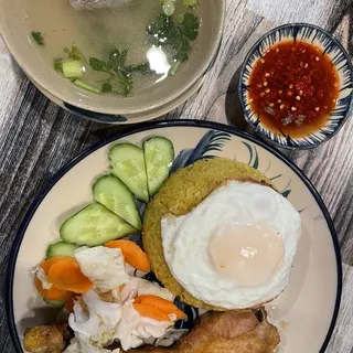 Fried Chicken with Rice and Soup