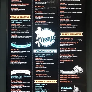 Menu on the wall