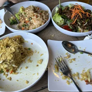 Crab fried rice, Shrimp fried rice and beef salad