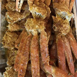 a tray of crab legs