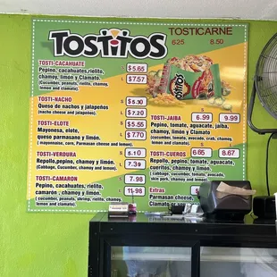 Tostitos menu