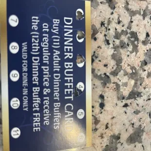 Dinner Buffet Punch Card