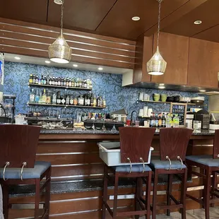 a bar with stools and a counter