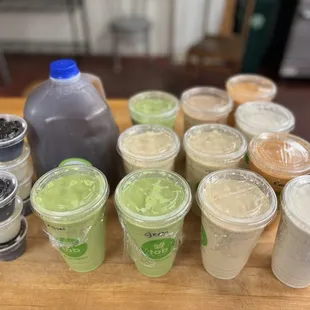 a variety of smoothie drinks