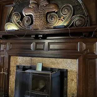 a fireplace in the dining room