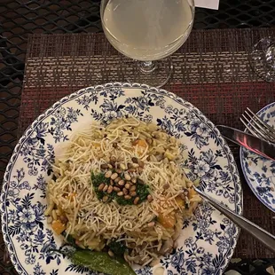 Autumn harvest orzo, "Respect Your Elders" elderflower cocktail