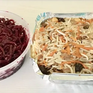 Beet Salad ($3) &amp; Beef Plov ($10)