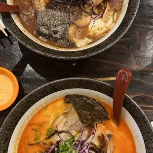 Tonkotsu ramen and red samurai ramen