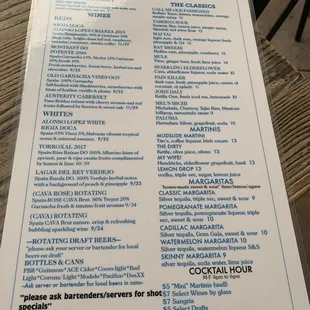 Drink menu