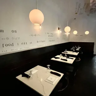 a row of tables in a restaurant