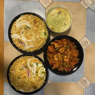 three bowls of food