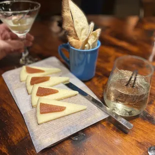 Yummy Machengo Cheese with Mebrillo and crackers  Delicious White House-made Sangria  Spanish Martini