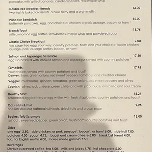 Breakfast menu