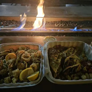 Calamari and shrimp bruschetta